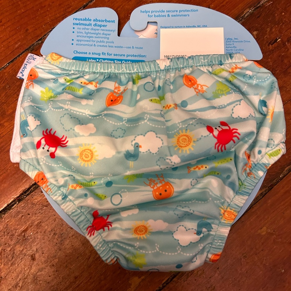 iPlay Snap Reusable Swim Diaper- Light Aqua Sea Friends- 6 Months